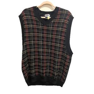 Vtg Byron Halson Sweater Vest Blue Mens XL Cotton Plaid Pima Preppy Academia